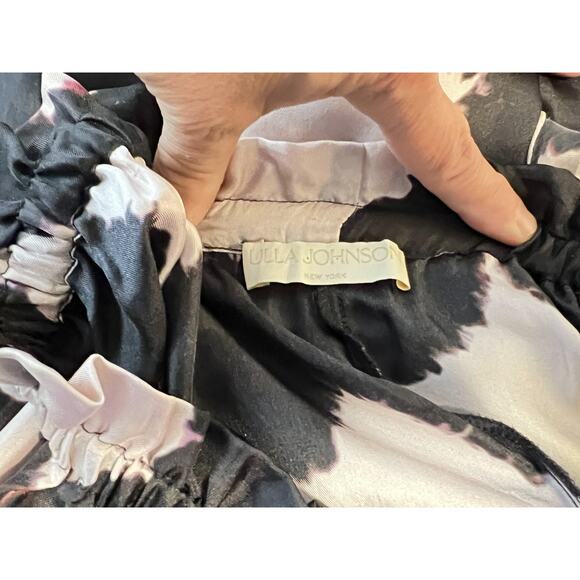 Ulla Johnson Noir Blur Sawyer 100% Silk Wide Leg Elastic Waist Pants Size 4 - Picture 9 of 9